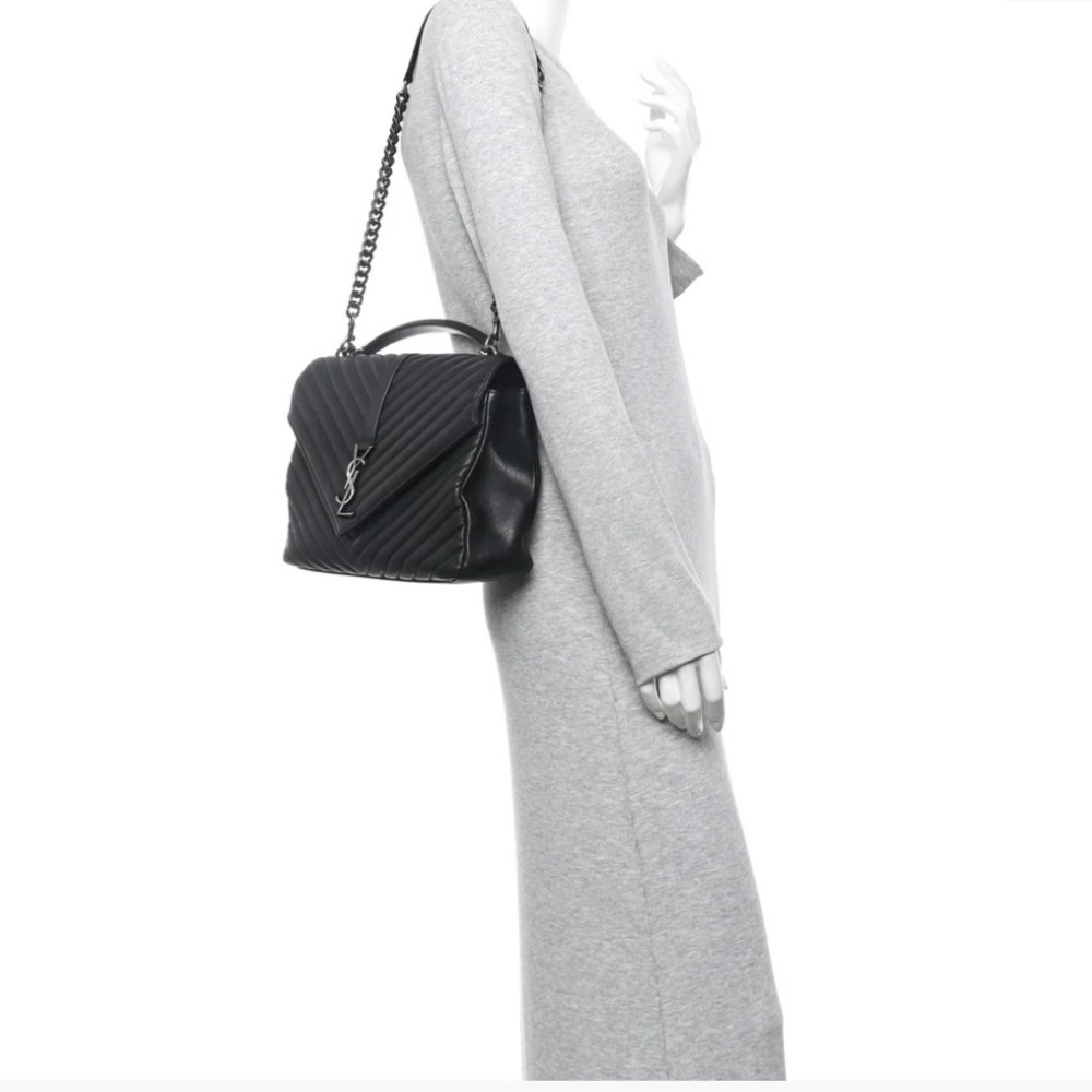 Yves Saint Laurent Large College Chevron Shoulder Bag, with Silver Hardware - Picture 4 of 16